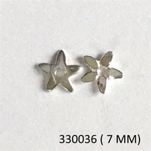 Pyntedel fem bladet stjerne i sølv 7 mm.